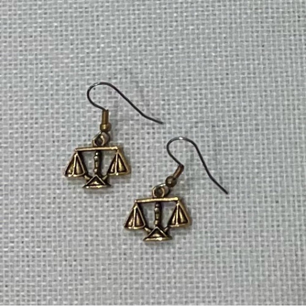 Legal Scale Charm Earrings Attorney Law Graduate hooks Gold Brass Charms